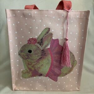 Easter Bunny Cotton Canvas Tote Gift Bag Pink Polka Dot with Tassel - Girls